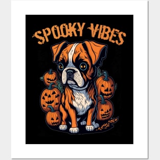 Funny Puppy Boxer Lover Halloween Spooky Vibes Posters and Art